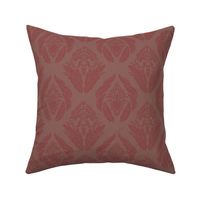 Damask with floral and leaf motifs in antique rose on mauve taupe - medium