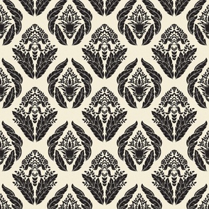 Damask in Ivory and Ink - Medium Version