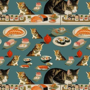 Cats eating Sushi Pattern