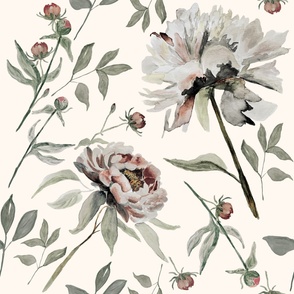 Large Vintage Peonies / Flowers / Floral / Botanical Wallpaper