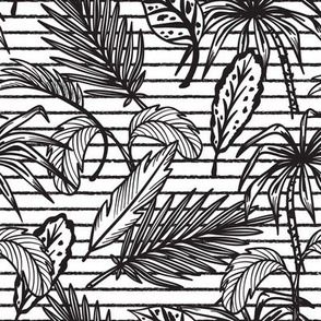 Black and White Tropical Palm Tree Leaves Striped