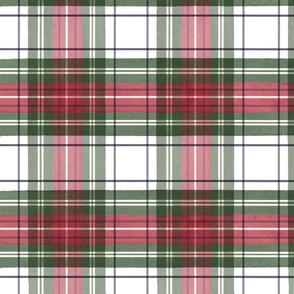 Green and red Christmas watercolor plaid