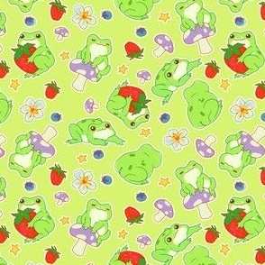 Kawaii Froggy Mushroom Picnic on Apple Green