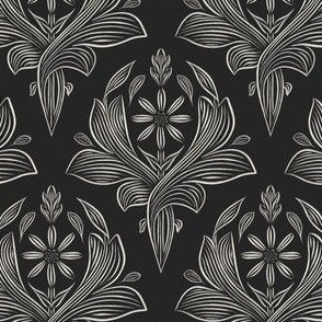 small scale // classic botanical line art - creamy white_ raisin black - upholstery/apparel