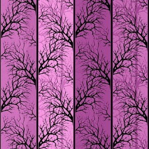 pink vertical striped pattern with black tree branches