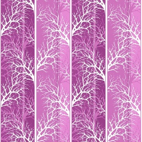 pink vertical striped pattern with white tree branches