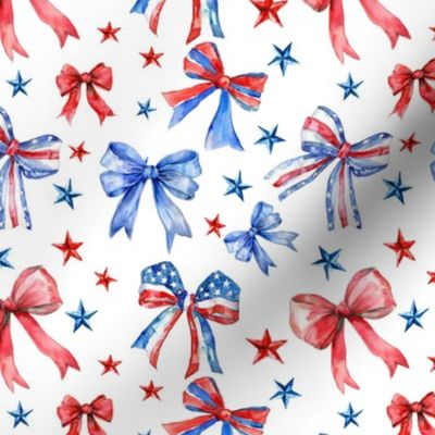 Summer Red White Blue Coquette Bows and Stars - 4th of July Independence Day MEDIUM SCALE