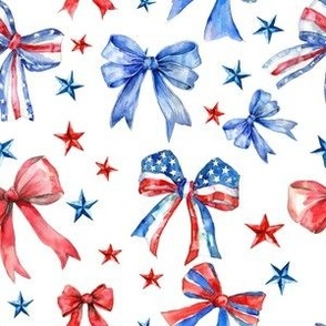 Summer Red White Blue Coquette Bows and Stars - 4th of July Independence Day MEDIUM SCALE
