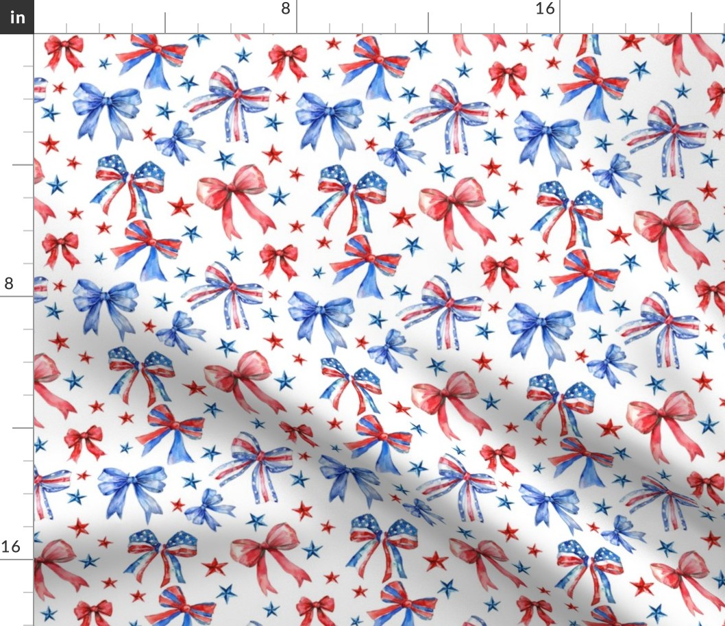 Summer Red White Blue Coquette Bows and Stars - 4th of July Independence Day MEDIUM SCALE