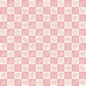 (S) _ Pink and Creme White Shells in Checkers