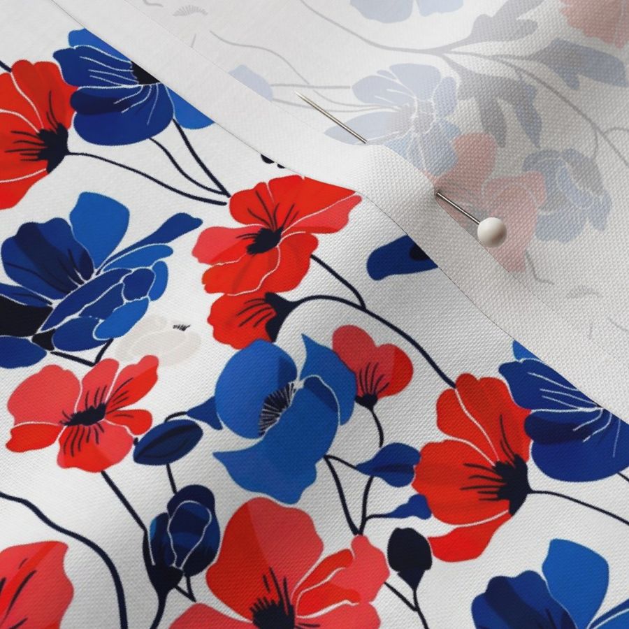 Micro Vibrant Poppies: Red & Blue Floral Extravaganza