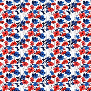 Micro Vibrant Poppies: Red & Blue Floral Extravaganza