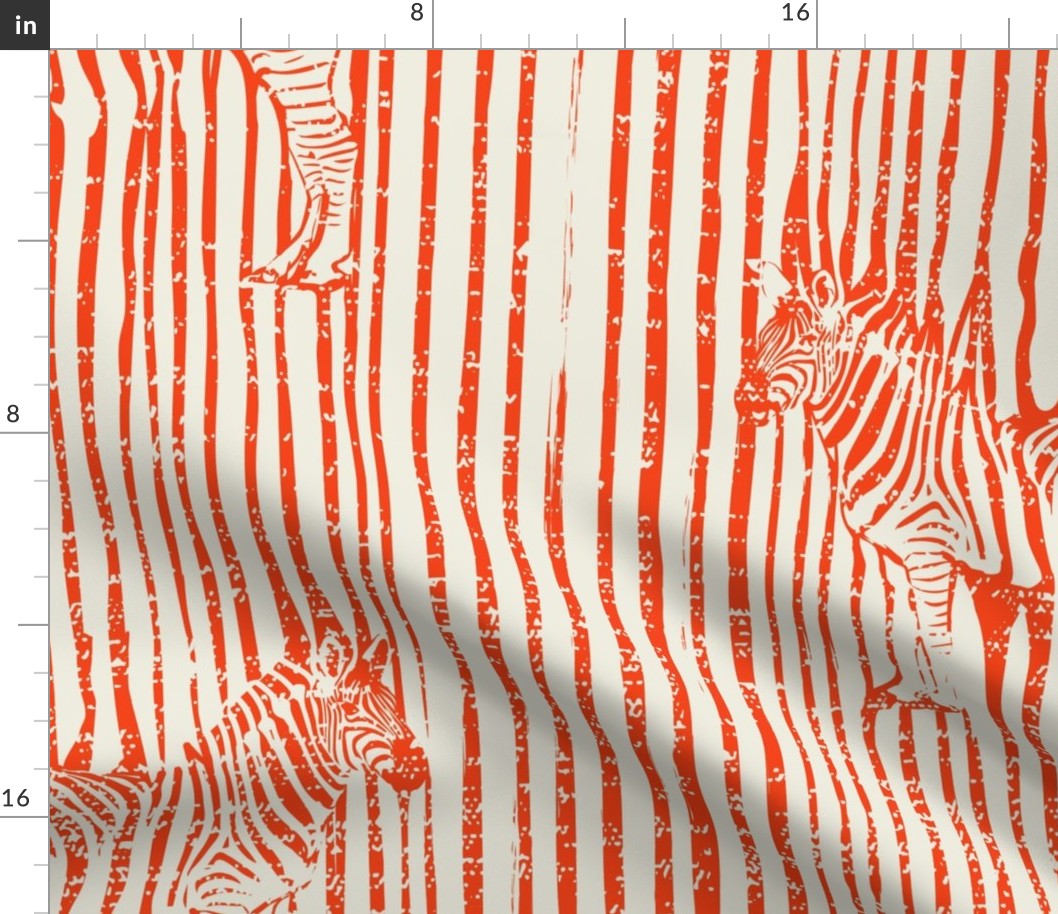 Surreal Zebra Stripes in Sunset Orange on Cream