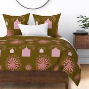 Tribal abodes - olive green and pink