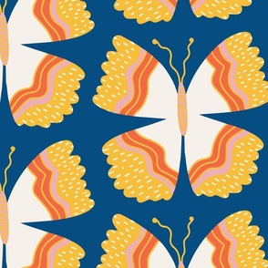 Large - Pretty navy, yellow and red  butterflies, colorful kids wallpaper and bedding