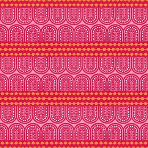 Pink, red, and orange geometric arches