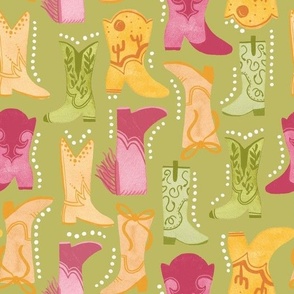 Cowboy Watercolor Western Boots | Green