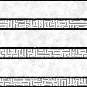 Large stripes with Textured and Maze lines_Black on White_Horizontal_Black and White Collection