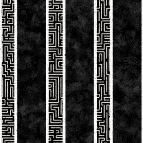 Large stripes with Textured and Maze lines_White on Black_Vertical_Black and White Collection