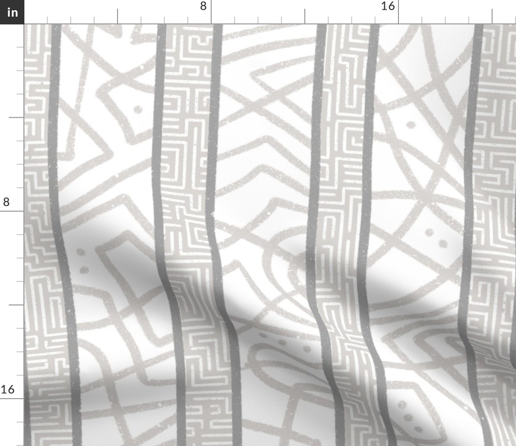 Large stripes with Wild and Maze lines_Grey on White_Vertical_Black and White Collection