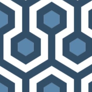 Large Dusty Blue White Hexagons