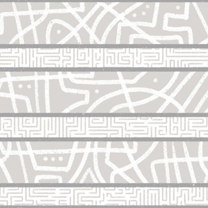 Large stripes with Wild and Maze lines_White on Grey_Horizontal_Black and White Collection