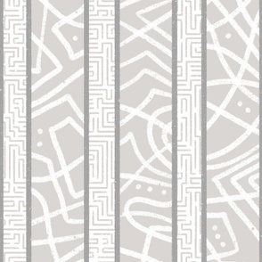 Large stripes with Wild and Maze lines_White on Grey_Vertical_Black and White Collection