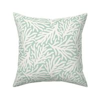 Ocean Life: Ivory White Coral Silhouettes on Green Aqua Background