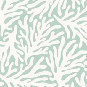 Ocean Life: Ivory White Coral Silhouettes on Green Aqua Background