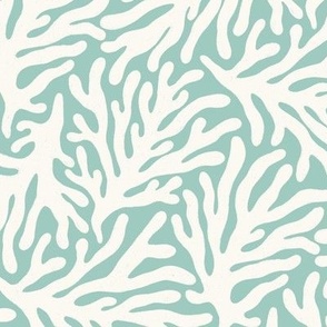 Ocean Life: Ivory White Coral Silhouettes on Dark Green Aqua Background