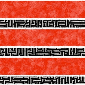 Large stripes with Textured and Maze lines_Red and Black_Horizontal_Splash of Red Collection