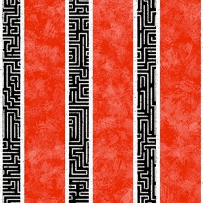 Large stripes with Textured and Maze lines_Red and Black_Vertical_Splash of Red Collection