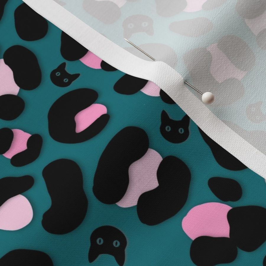 Mini Leopard Print with Cat & Kittens for Cat Lovers - Blush Pink & Teal