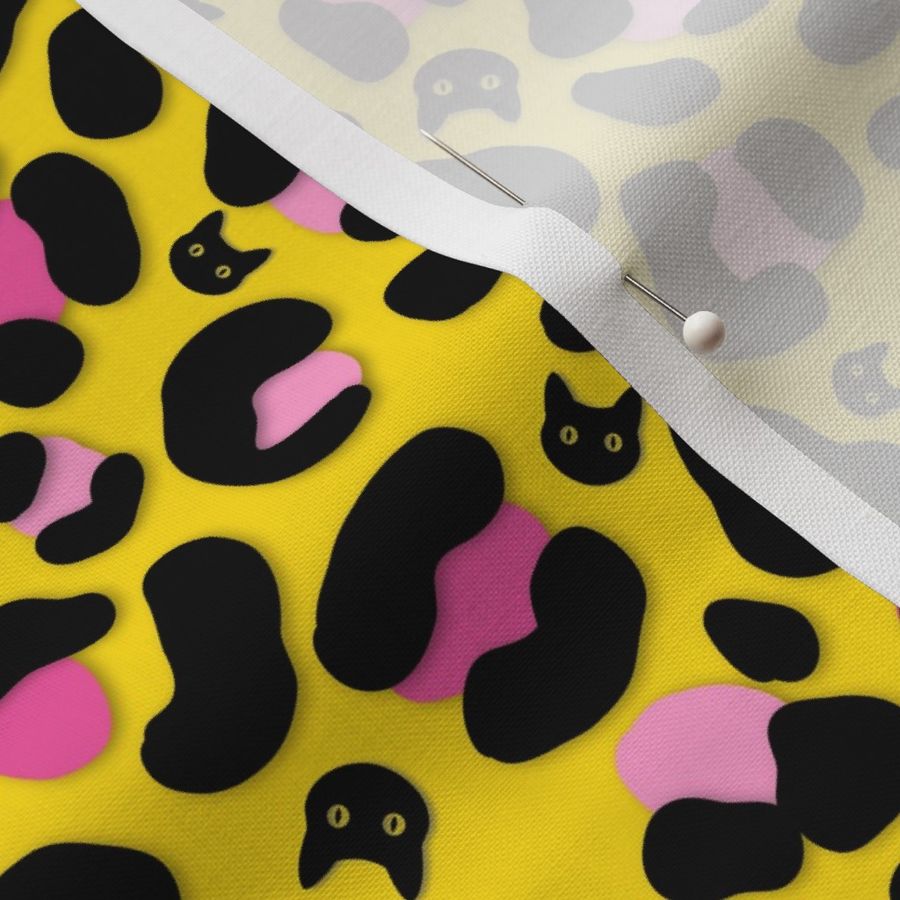 Mini Leopard Print with Cat & Kittens for Cat Lovers - Magenta & Yellow