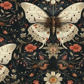 William Morris butterfly white black red fawn 