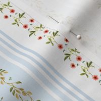 Exquisite Marie Antoinette Inspired Nostalgic Flower Bunches Garden: Antique Floral Stripes, Springflowers, Vintage Wallpaper light blue