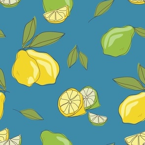 Lemons and limes on dark background