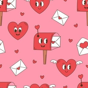 Valentine's day with groovy  post box, envelope, heart