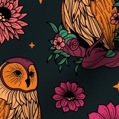 Floral Owl Seamless Pattern - color 1