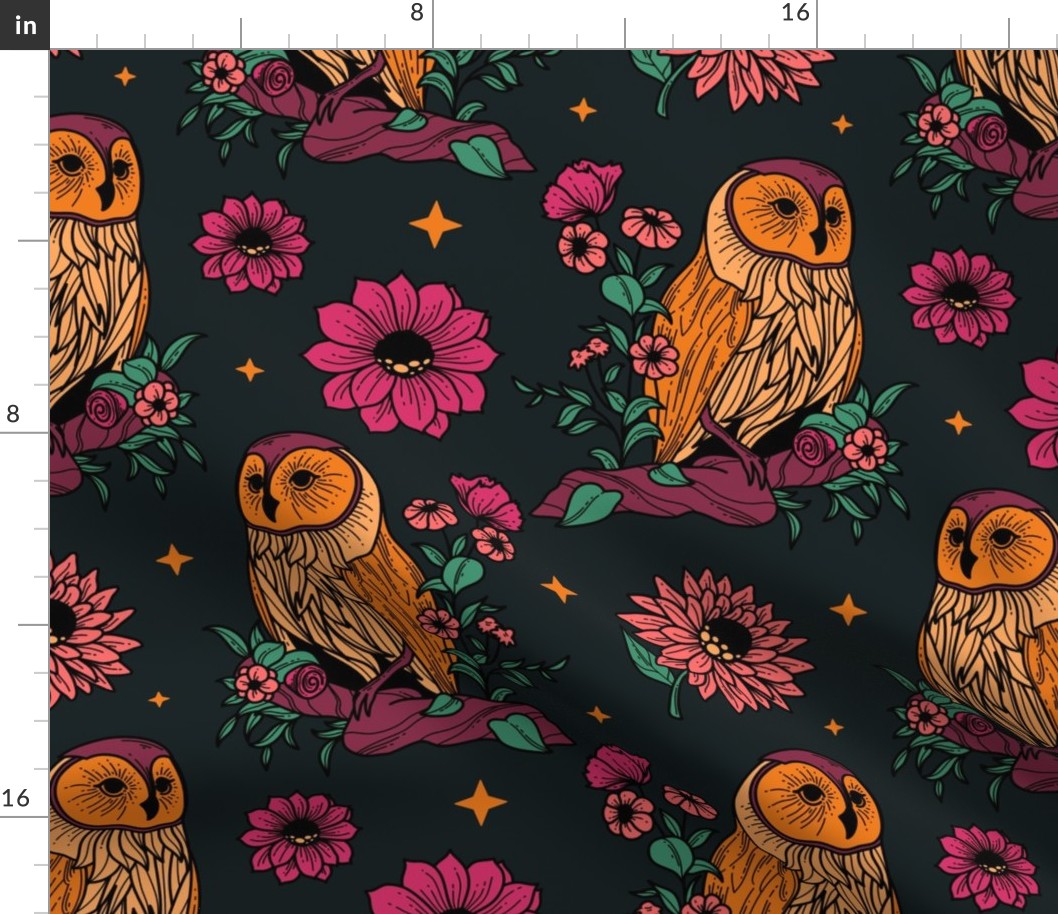 Floral Owl Seamless Pattern - color 1