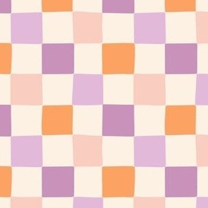 Classic Checkers Checkerboard for Halloween in Bone, Purple and Orange