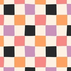 Classic Checkers Checkerboard for Halloween in Bone, Hot Pink, Lilac, Orange and Black