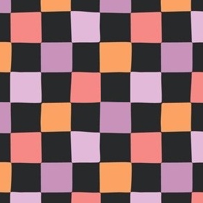 Classic Checkers Checkerboard for Halloween in Black, Hot Pink, Purple and Orange