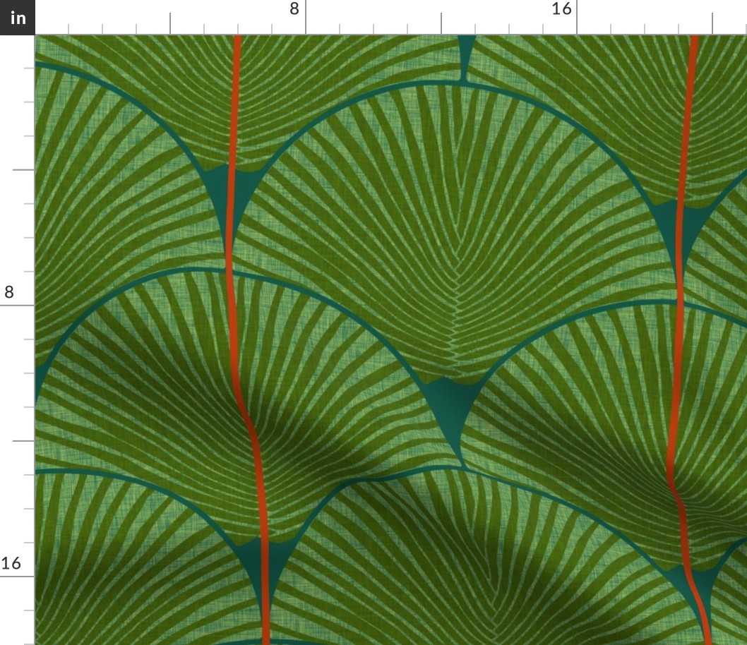 Japandi palms emerald red stripes (LARGE)