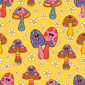 funny mushrooms on a yellow background