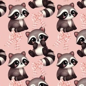 Gingham Raccoons Pink