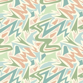 Abstract pattern. Blue, green, beige doodles on a cream background.