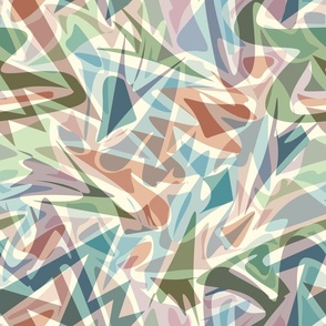 Blue, green, beige doodles on a cream background.  Abstract pattern.