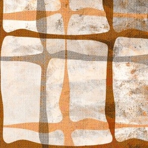 24” repeat paint party aberrated painterly checks in earthy colours  with faux burlap texture
