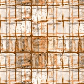 6” repeat paint party aberrated painterly checks in earthy colours  with faux burlap texture